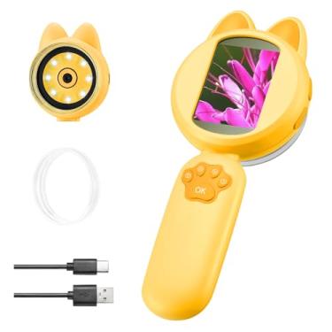 Imagem de Microscopia digital portátil, tela IPS de 5 cm, lupa de 30 x com luz LED, 3 jogos, câmera HD de 30 W, cartão TF integrado para 300 fotos, hobby educativo, plantas, insetos, amarelo