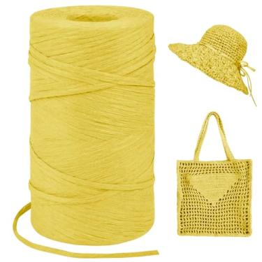 Imagem de LEREATI Fio amarelo de ráfia para sacos de crochê, fio de fita de papel ráfia de cordão plano de 3 mm x 328 jardas para embrulhar presentes, chapéu de sol de crochê, bolsa, artesanato DIY, decoração