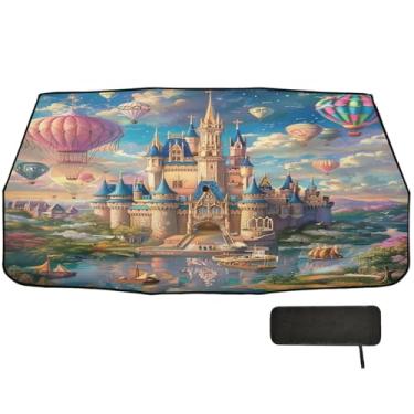 Imagem de Castelo mágico com balões de ar quente grande para-brisa protetor solar bloqueio UV capa de guarda-chuva de carro 147.3 cm x 75.4 cm capas de janela para carro
