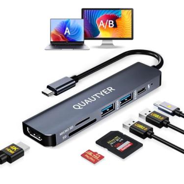Imagem de Adaptador USB C Hub Multiportas Dongle para MacBook Air 6 em 1 USB C para HDMI HDMI 4K, 100W PD, USB 3.0, leitor de cartão SD/TF, MacBook adaptador hdmi para MacBook Air/Pro, iPad, Dell XPS