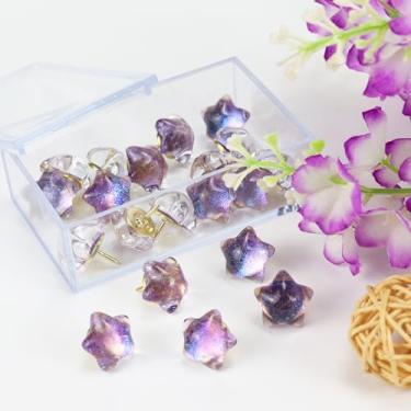 Imagem de Buqoo 20 Peças De Alfinetes Decorativos Fofos, Estrela Pentagrama Roxo Para Quadro Avisos, Tachinhas, Quadros Cortiça, Tapeçarias Parede E Mapa, Decoração Mesa Trabalho Ou Casa