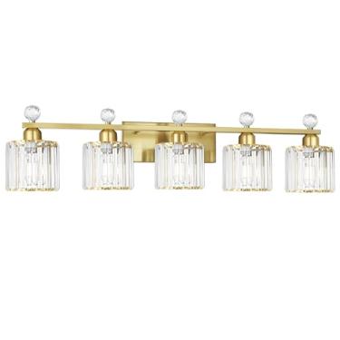 Imagem de Lxybcce Luminárias Para Banheiro Com 5 Luzes, De Cristal Dourado Banheiro, Cúpula Vidro Transparente, Parede Moderna Sobre Espelho, Arandelas Corredor