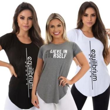 Imagem de Kit 3 blusas academia tapa bumbum - Sallada Mista, Cinza, G, viscose