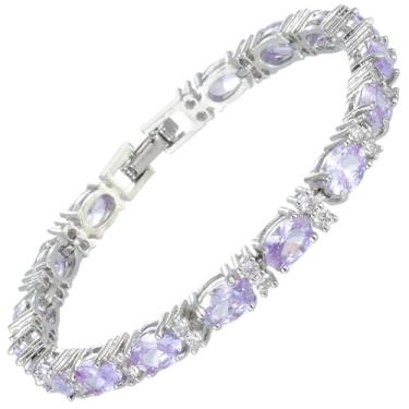 Imagem de RIZILIA Pulseira Eternity Tennis [18 cm/7 polegadas] com pedras preciosas de corte oval CZ [6 cores disponíveis] banhado a ouro branco 18K, elegância moderna simples, Medium