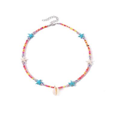 Imagem de Colar feminino de estrela-do-mar com contas coloridas, boêmio, estrela-do-mar, concha, concha, praia, joias para mulheres, presentes, Adjustable, Zinco, Sem Pedra Preciosa
