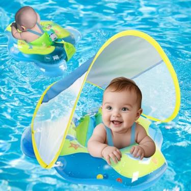 Imagem de Boia de piscina para bebês com dossel: boias para bebês de 6 a 48 meses, flutuadores de natação Qoosea para bebês de 6 a 48 meses, asa traseira mais larga sem virar proteção solar FPS 50+ (azul)