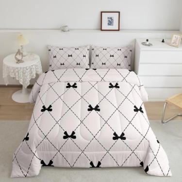 Imagem de Feelyou Conjunto de edredom Queen com laço e laço de desenho queen, gravata borboleta, nó de princesa, aquarela, conjunto de edredom branco