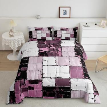 Imagem de Feelyou Conjunto de cama rosa e preto, abstrato, geométrico, minimalista, quadrado, para meninos e meninas, arte abstrata, edredom