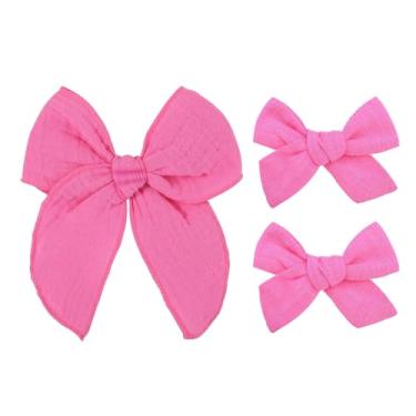 Imagem de Conjunto de grampos de cabelo fábula de 12 cm com 2 peças de grampos de cabelo boutique de 7 cm para meninas – acessórios de cabelo feitos à mão de linho de algodão e fita fosca para crianças e