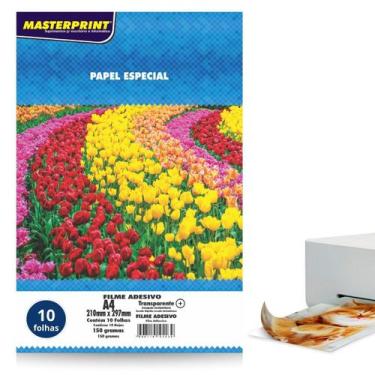 Imagem de Papel Filme Adesivo Vinil 100% Transparente A4 150g 10 folhas para Imp