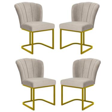 Imagem de Kit 4 Cadeiras Jantar Flor Mesa Cozinha Reforçada Base Metal Dourada Bege