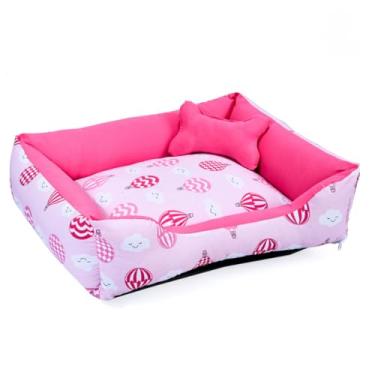 Imagem de Cama Caminha Pet para Cachorro ou Gato Médio 60cm x 47cm Lavável com Fundo Impermeável + Ossinho (Balão Pink)