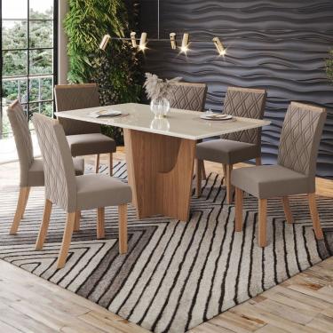 Imagem de Mesa de Jantar 6 Lugares Nicole/Vita com Vidro Natural/Off White/Bege - Pnr Móveis