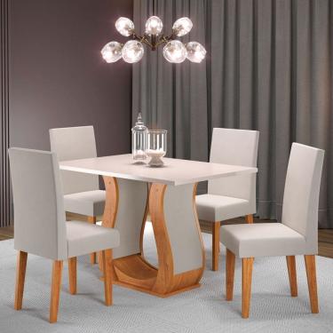 Imagem de Mesa de Jantar 4 Lugares Blazer Marrom/Blonde/Veludo Marfim - Pnr Móveis
