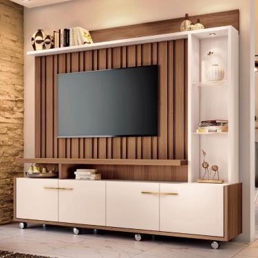Imagem de Estante Painel De Tv 60 Pol 200cm Titan Castanho-off White - Hb Móveis