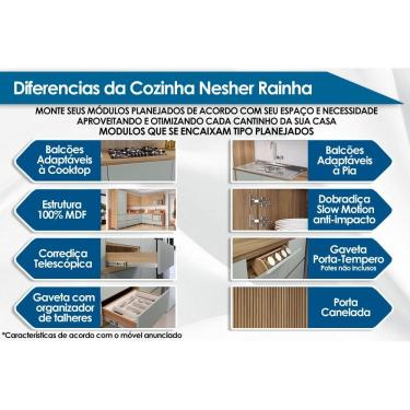 Imagem de Cozinha Modulada Nesher Rainha Gourmet 6 Peças (3Aéreos+1Paneleiro+2Balcões) C6P39 Nature/Verde-Nesher