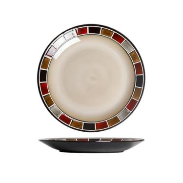 Imagem de Estilo americano casa minimalista forno transformação personalidade criativa grade vermelha placa profunda de cerâmica - grade vermelha placa de 25,4 cm