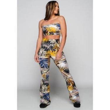 Imagem de Conjunto Calça Flare Feminina e Top Tomara que Caia Estampado Mvb Modas-Feminino