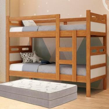 Imagem de Beliche Jaspe Conversível em Camas de Solteiro, MDF, com 2 Colchões D33, Suporta 100kg por Cama, 205x94x156cm (Nature/OffWhite)