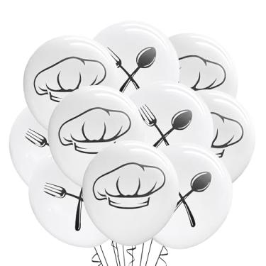 Imagem de Malayan Products Balões de cozinha 12 unidades de látex, decorações de aniversário de chef, tema culinário, restaurante, evento, festa, jantar, cozinha, 30 cm, tamanho padrão (misto)