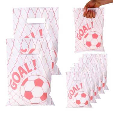 Imagem de 50 peças de sacos de presente de futebol, bolsas de presente de PE, rosa, lancheiras, lembrancinhas de festa para equipe, crianças, adolescentes, jogos, eventos esportivos, suprimentos