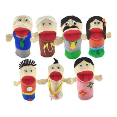 Imagem de Fantoche De Mão 25cm Família Branca Kit Com 7 Personagens - Generico