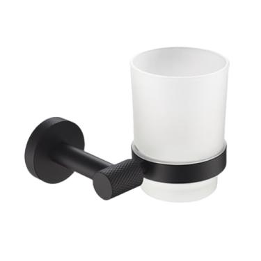 Imagem de Elegante suporte de toalha de parede em aço inoxidável preto fosco, para banheiro, roupão, sabonete, escova de lavar louça, conjunto de banheiro (porta-copos)