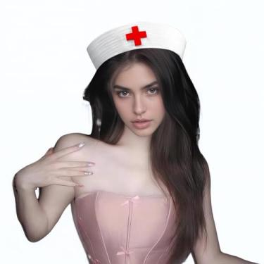 Imagem de TINAYAUE Fantasia feminina chapéu de marinheiro cruz vermelha decoração iate chapéu enfermeira cosplay uniforme acessório para fantasia de Halloween festa aniversário (branco)