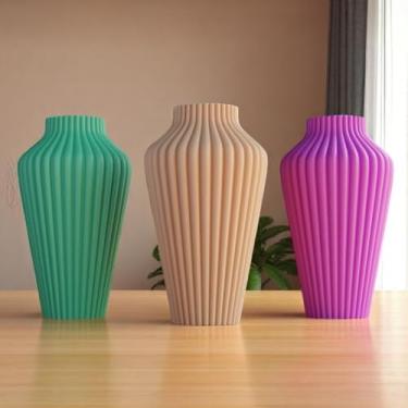 Imagem de Vaso Decorativo Minimalista Linear, Design Moderno, para Flores Secas e Plantas Artificiais (Rosa, 17cm)
