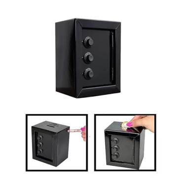Imagem de Mini Cofre Cofrinho Reforçado Aço Segredo Notas Moedas Preto