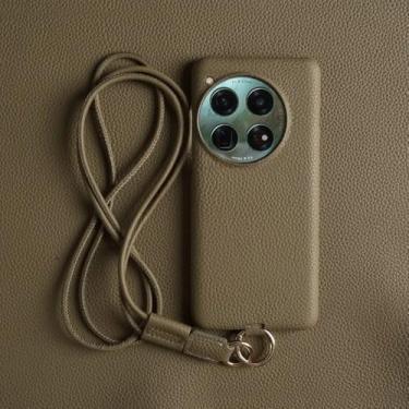 Imagem de Capa de couro de luxo para Oneplus 13 12 10Pro 11R 9Pro 10T 12R com alça transversal e cordão, cáqui, para Oneplus 12