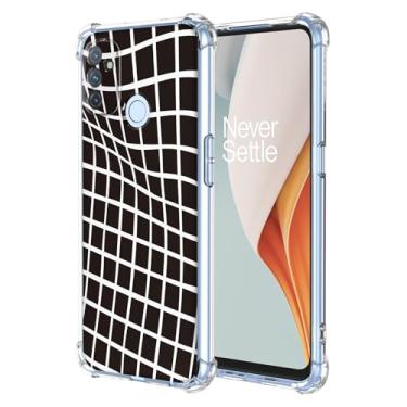 Imagem de JDYGWK Capa para Oneplus N100 1+ N100, estampa floral transparente, silicone TPU macio, fina, à prova de choque, capa protetora antiarranhões para Oneplus Nord N100, preto e branco quadriculado