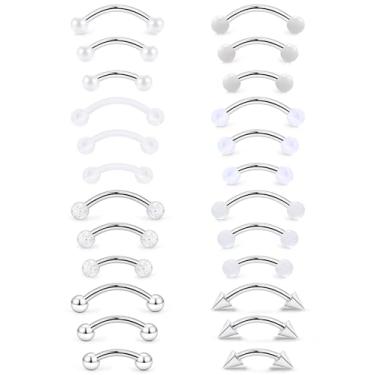 Imagem de Tkzndnm Piercing de sobrancelha de 16 g para piercing de sobrancelha, barra curvada, vertical, lábio, aço inoxidável, pequeno, pequeno, pequeno, umbigo, olhos de cobra, língua, antirtorre, brincos com