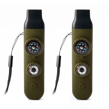 Imagem de Apito de segurança de sobrevivência de emergência, apito para crianças com cordão, bússola, termômetro, ideal para caiaque, passeios de barco, caminhadas, acampamento, escalada (verde, 2 peças)