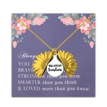 Imagem de LQRI Colar de girassol You Are My Sunshine, presente de Dia dos Namorados, Dia das Mães, presente inspirador de girassol, Small, Aço inoxidável, aço inoxidável