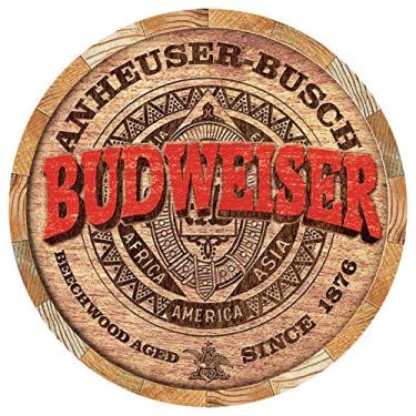 Imagem de Desperate Enterprises Budweiser Barrel End Aluminum Sign with Embossed Edge - Nostalgic Vintage Metal Wall Décor - Made in USA
