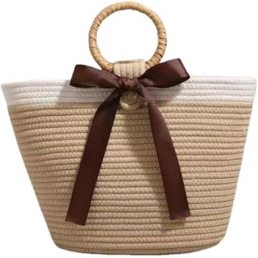 Imagem de Saco De Palha Sacola Feminina Saco De Tecido Elegante Bolsa De Mão Simples Bolsa De Praia, Coffee Color, A
