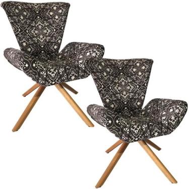 Imagem de Kit Duas Poltronas Elegance Base Giratória Ferro e Madeira Oásis Marro