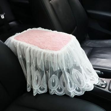 Imagem de MINGZAIQIPEI Capa de apoio de braço com babados de renda com borlas, capa de console central para carro, almofada de apoio de braço central para a maioria dos protetores de decoração de carros (8)