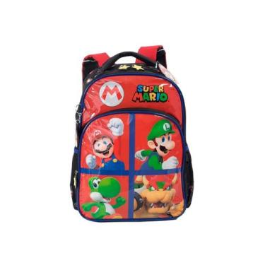 Imagem de Mochila Costas Super Mario Bros Meninos Escolar Passeio, Vermelho/Mari