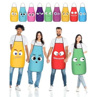 Imagem de JenPen 9 peças personalizadas de fantasia de Halloween avental emocional para grupo de equipes, mulheres, homens, adultos, 9 emoções, avental personalizado, utensílios de cozinha de Halloween