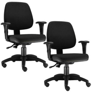 Imagem de Kit 02 Cadeiras Giratória Job Executiva Ergonomica Crepe Preto - Lyam 