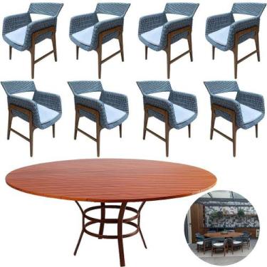 Imagem de Conjunto Vila Real Mesa Cozinha 1,80m Tampo Madeira 8 Poltronas Corda 