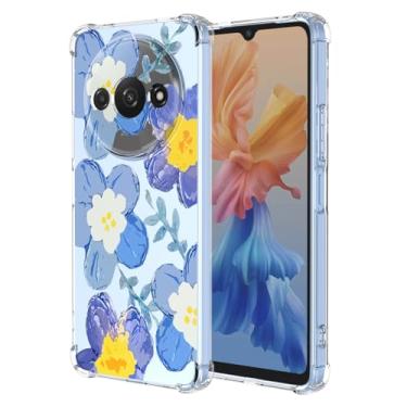 Imagem de RRXSYXL Capa para Xiaomi Poco C61, Capa Redmi A3 4G com estampa floral transparente, capa macia à prova de choque para Xiaomi Poco C61, Redmi A3 4G, azul floral