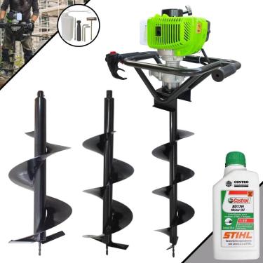 Imagem de Perfurador Perfuratriz Máquina Fura Terra À Gasolina Menegotti MPS52 52cc 1,8HP 9.000rpm + Brocas 80x20cm, 80x25cm e 80x30cm + ÓLEO STIHL 8017 2T