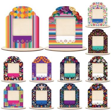 Imagem de COcnny Molduras para fotos Dia dos Mortos – Conjunto de 12 molduras de madeira para decoração de altar Dia De Los Muertos, decoração de mesa Ofrenda de caveira mexicana para decoração de Halloween 7 x