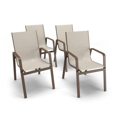 Imagem de Kit 4 Cadeiras Miami Gourmet Alumínio Marrom Tela Bege