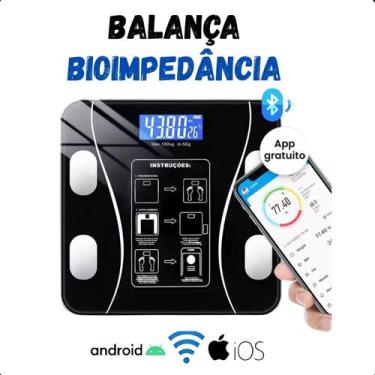 Imagem de Balança Corporal Completa Preto Bioimpedância Bluetooth Vidro Premium 