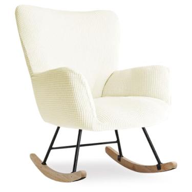 Imagem de Buenanir Capa de cadeira de balanço para berçário, capa elástica para cadeira de leitura, moderna, jacquard, capa protetora de poltrona de balanço para sala de estar, berçário, quarto, bege