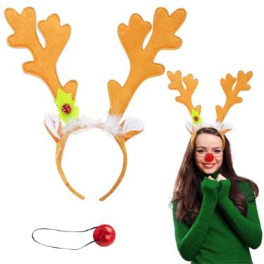Imagem de Chifres de rena e nariz piscante e iluminado - tamanho único para todas as estações de Natal